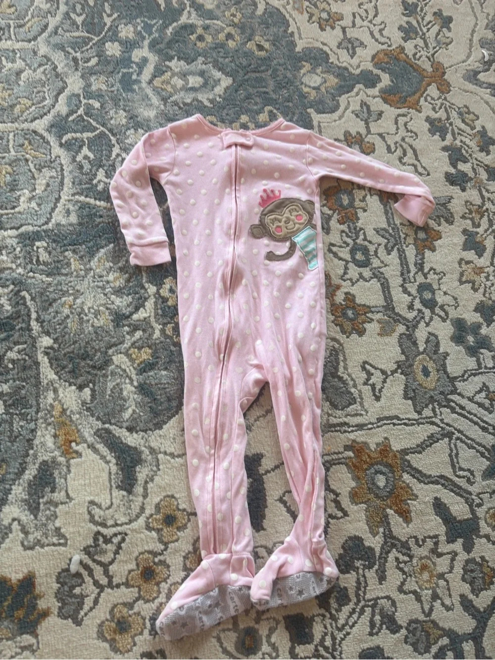 Pink Polka Dot Monkey One-Piece Footed Pajamas
